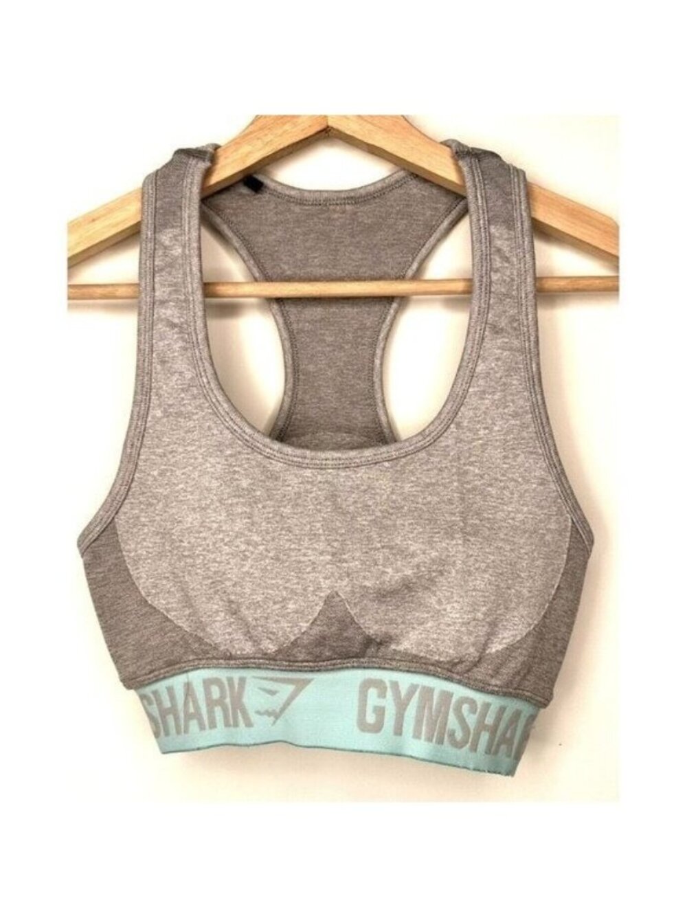 Gymshark Flex Sports Bra Womens XS Gray Teal Racerback Seamless Yoga Gym Stretch